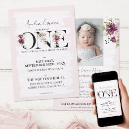Invitation Joli Blush Floral ONE Baby Girl's premier annivers