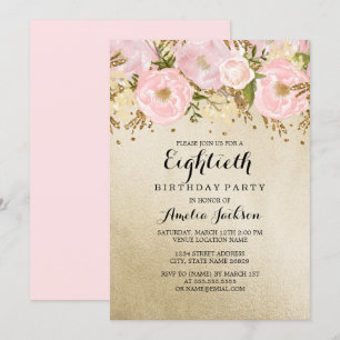 Invitation Joli Blush or rose floral 80e anniversaire