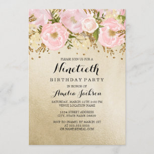 Invitation Joli Blush or rose floral 90e anniversaire