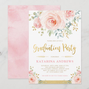 Invitation Joli Blush Pink Gold Floral Party de graduation