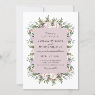 Invitation Joli Bohème Floral Élégant Mariage Mauve Lumière