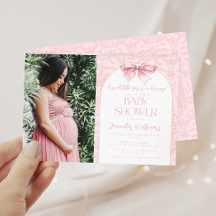 Invitation Joli boho bleu arc rose bébé douche photo