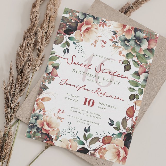 Invitation Joli Boho Garden Floral Sweet 16 Party (Pretty Boho Garden Floral Sweet 16 Party Invitation)