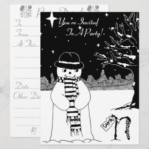 Invitation Joli bonhomme de neige noir et blanc noël
