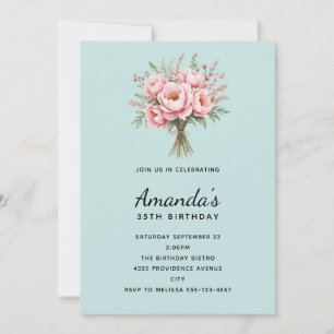 Invitation Joli bouquet de fleurs de pivoine rose pour annive