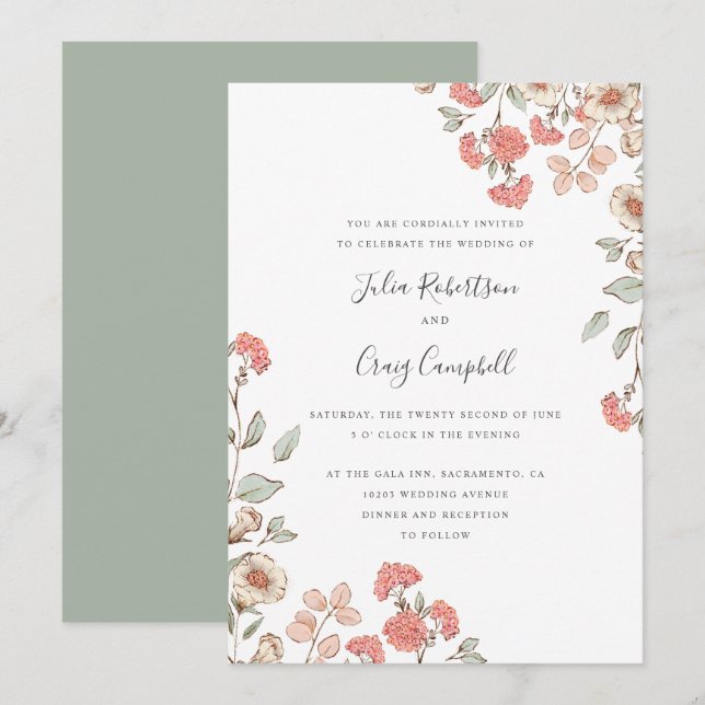 Invitation Joli bouquet de fleurs Tiny Blush mariage Whimsica (Devant / Derrière)