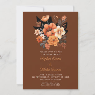 Invitation Joli Bouquet Floral Orange Automne Mariage Brown