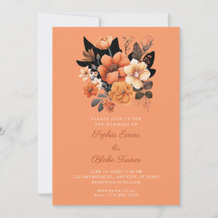 Invitation Joli Bouquet Floral Orange Mariage Automne Orange
