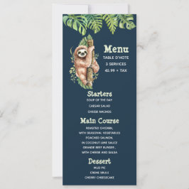 Invitation Joli brun Sloth & Tropical Feuille Watercolor Menu