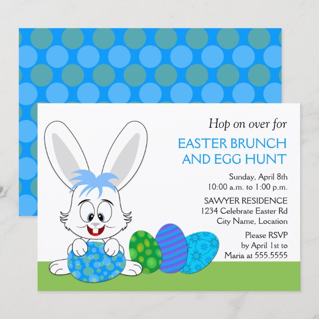 Invitation Joli Brunch de Pâques Bunny et la fête des oeufs (Devant / Derrière)