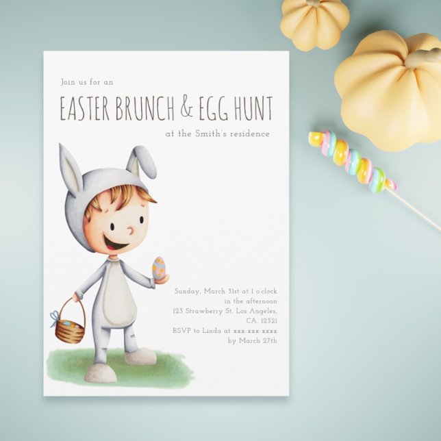 Invitation Joli Brunch de Pâques Chasse aux Oeufs Lapin (Cute Easter Bruch Egg Hunt Kid Bunny Invitation)