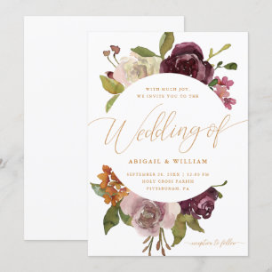 Invitation Joli cadre floral avec Mariage de calligraphie
