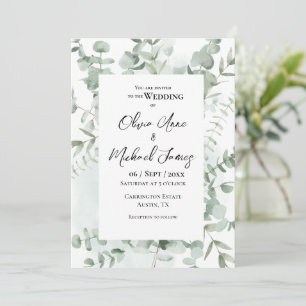 Invitation Joli cadre verdoyant Eucalyptus Mariage moderne