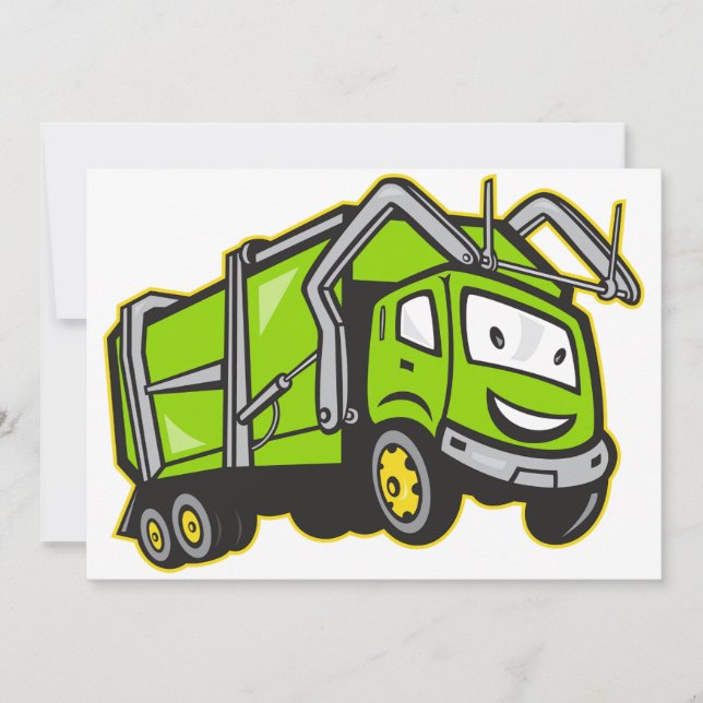 Invitation Joli Camion Poubelle Vert (Devant)