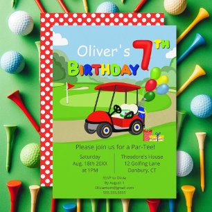Invitation Joli chariot de golf rouge pour 7e anniversaire ga
