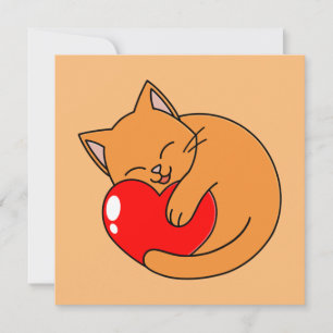 Invitation Joli Chat Orange Tenant Le Coeur Rouge
