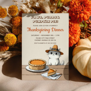 Invitation Joli Chat Pèlerin Dîner de Thanksgiving Parfait