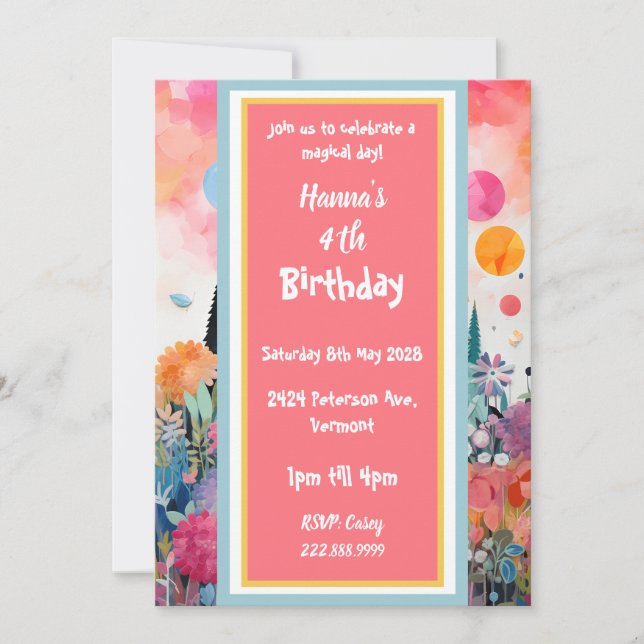 Invitation Joli Château Magique de Princesse Rose (Devant)