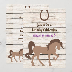 Invitation Joli Cheval Brown et l'Anniversaire de la fille de