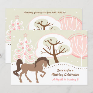 Invitation Joli Cheval Brown Pink Winter Anniversaire