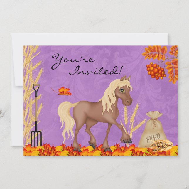 Invitation Joli cheval en automne Feuilles Anniversaire Invit (Devant)