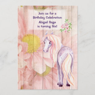 Invitation Joli cheval et marguerites sur le bois de grange A