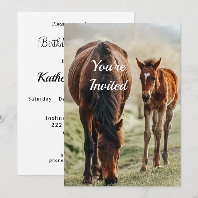 Invitation Joli cheval Foie Photo Anniversaire (Devant / Derrière)
