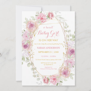 Invitation Joli Chic Gold Parties scintillant rose Floral Bab