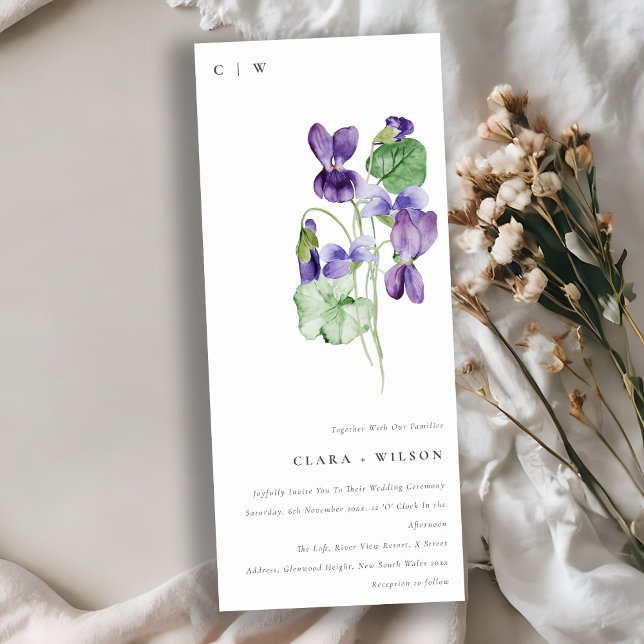 Invitation Joli Chic Monogram Violet Floral Bunal Mariage (Créateur téléchargé)