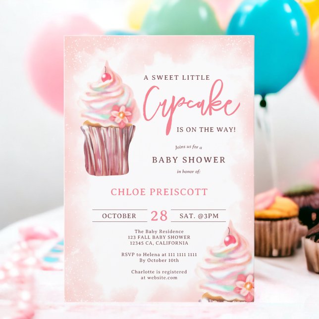 Invitation Joli chic pastel doux petit baby shower de cupcake (Cute chic pastel sweet little cupcake baby shower invitation)