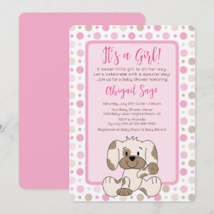 Invitation Joli Chien Chien Rose Polka Baby shower