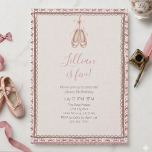 Invitation Joli Cinquième Anniversaire de Ballet Rose Vintage