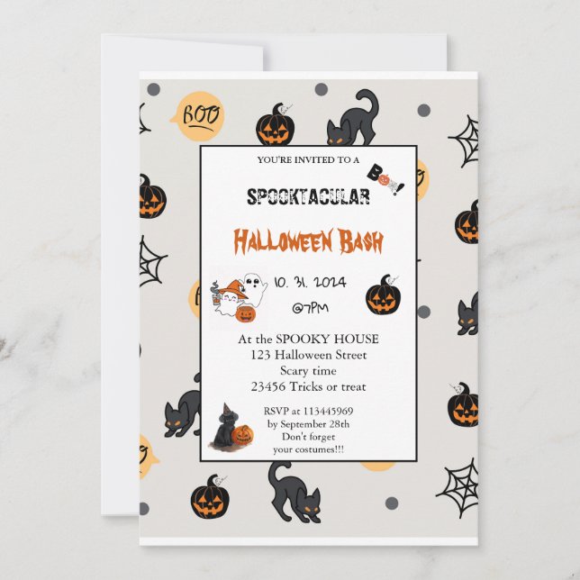 Invitation Joli citrouille Boo Halloween bash rose (Devant)