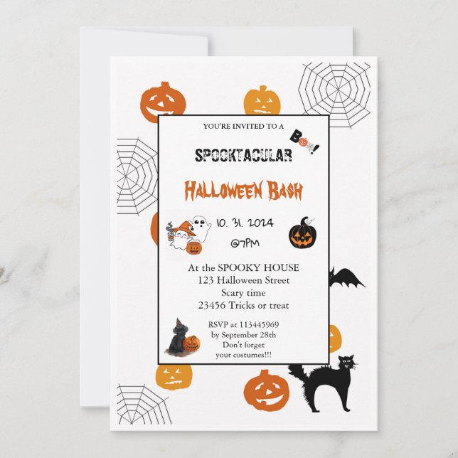 Invitation Joli citrouille Boo Halloween bash rose (Devant)