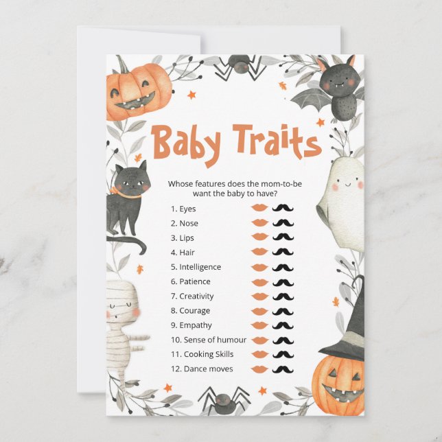 Invitation Joli Citrouille Halloween Baby Traits Douche Jeu (Devant)
