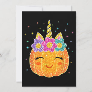 Invitation Joli Citrouille Licorne Halloween Thanksgiving