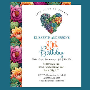 Invitation Joli Cœur de Cactus 80e Anniversaire
