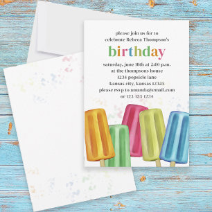 Invitation Joli coloré moderne Anniversaire Popsicles d'été