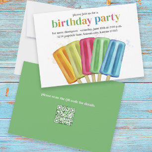 Invitation Joli coloré moderne Popsicles d'anniversaire QR Co