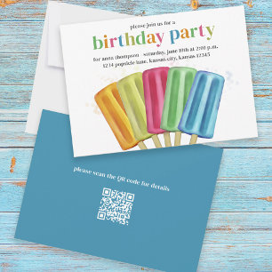 Invitation Joli coloré moderne Popsicles d'anniversaire QR Co