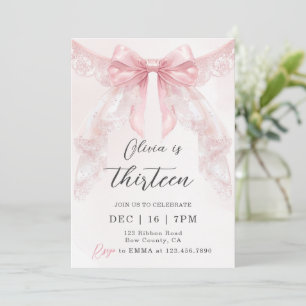 Invitation Joli Coquette Rose Ruban Dentelle Fille Anniversai