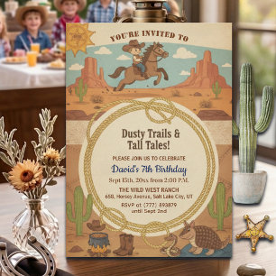 Invitation Joli Cow-boy avec Cheval 7ème Anniversaire