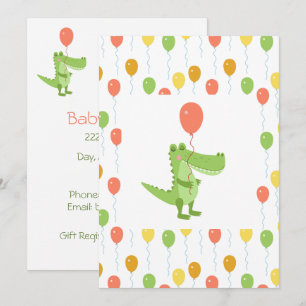 Invitation Joli Crocodile Baby shower animal amusant