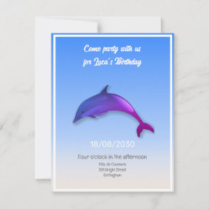 Invitation Joli dauphin violet - fête d'anniversaire
