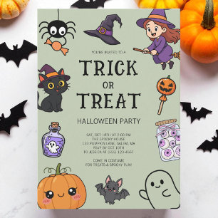 Invitation Joli déguisement vert pour Halloween fête trick or