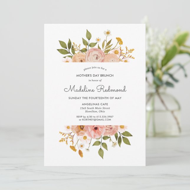Invitation Joli déjeuner bohème floral pour la fête des mères (Debout devant)