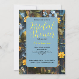Invitation Joli design floral bleu et jaune