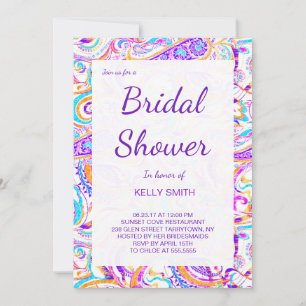 Invitation Joli design paisley coloré blanc