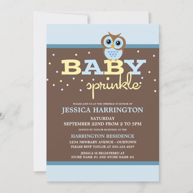 Invitation Joli dessin Chouette Bleue Baby Sprinkle Invitatio (Devant)