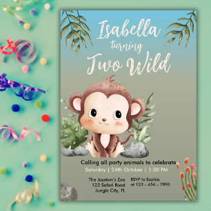 Invitation Joli Deux Singes Sauvages de Safari Enfants 2ème A